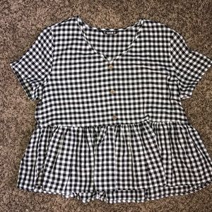 NWOT black and white checkered blouse